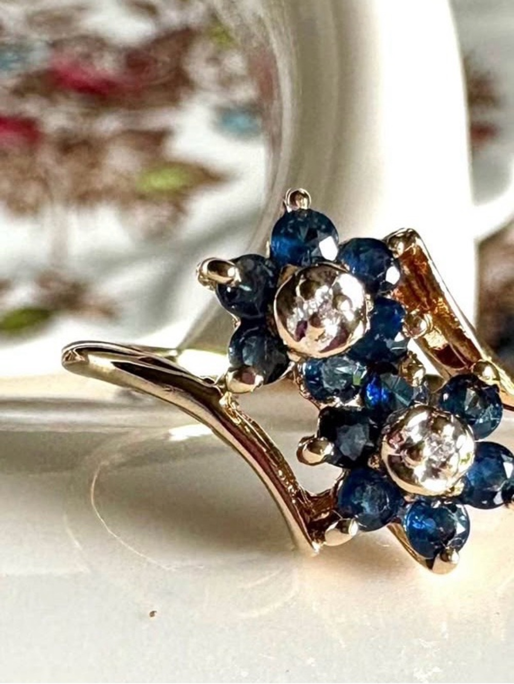 GENUINE 10k gold, sapphire & diamond ring. Size 5. Like new!